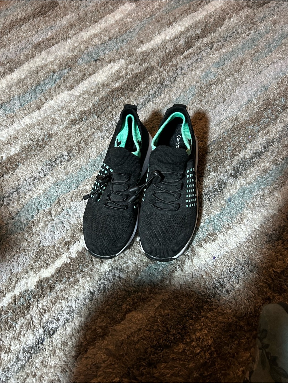 Comfort Knit Women's Sneakers - Black with Teal Accent